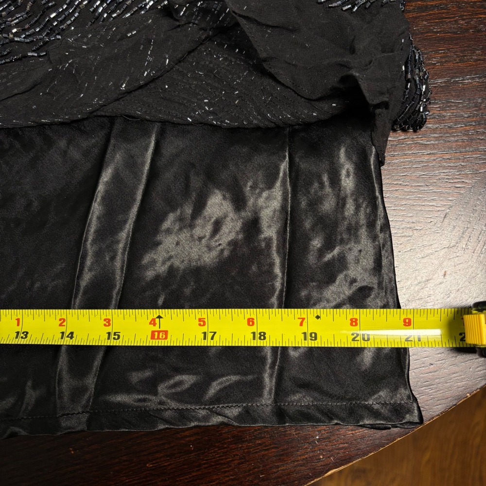 Vintage Y2K Black Beaded Midi Skirt Ruffle Hem Old Money‎ Delicate Evening Large - Picture 10 of 11